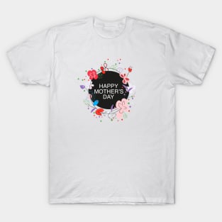 Happy Mother's day greeting card with circle frame decorative hand drawn abstract flowers T-Shirt